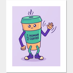 Half human, half coffee takeaway cup Posters and Art